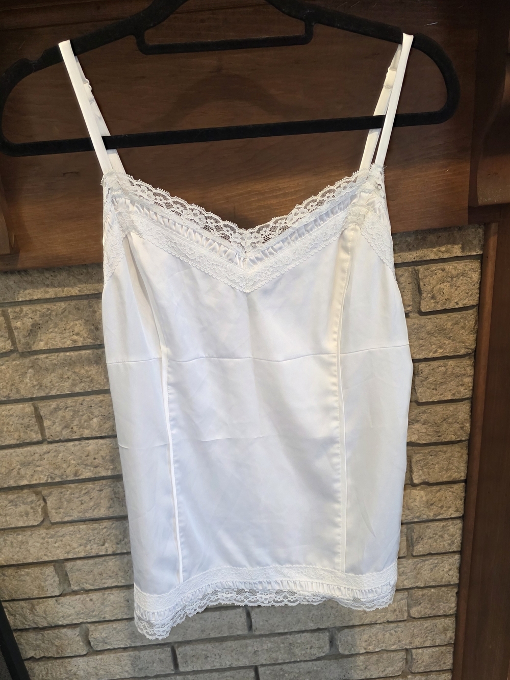 White House Black Market White Lace-Trim Satin Camisole - Picture 2 of 8